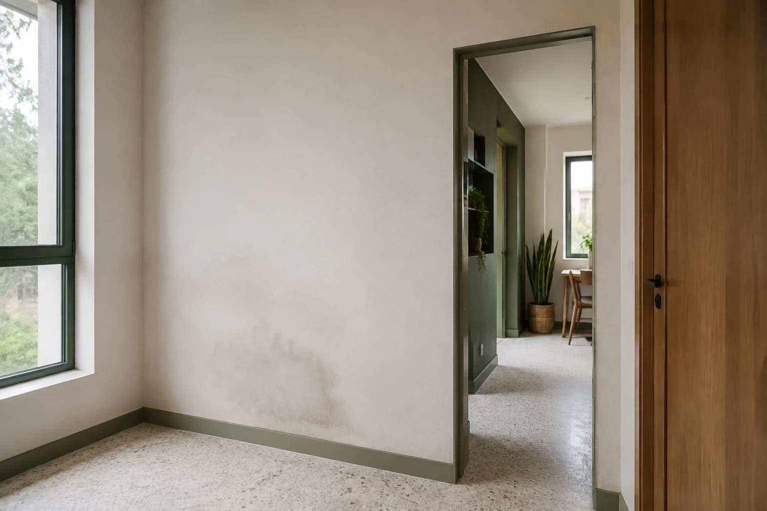 חיפוי קיר עם סימן לחות שדורש בירור
